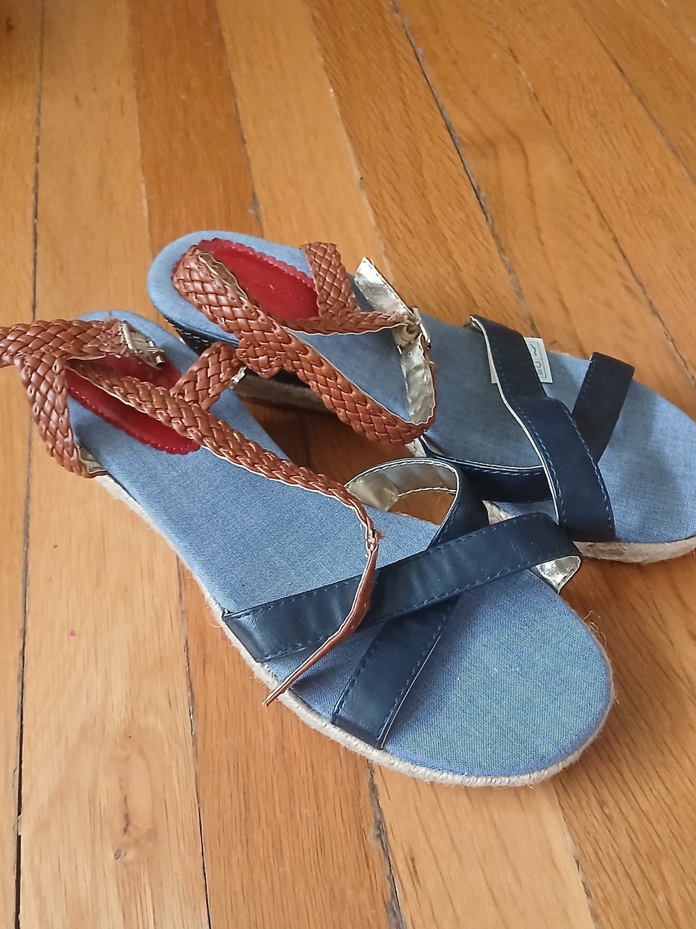 Tommy Hilfiger Blue Denim Espadrille Sandals with Brown Braided Straps